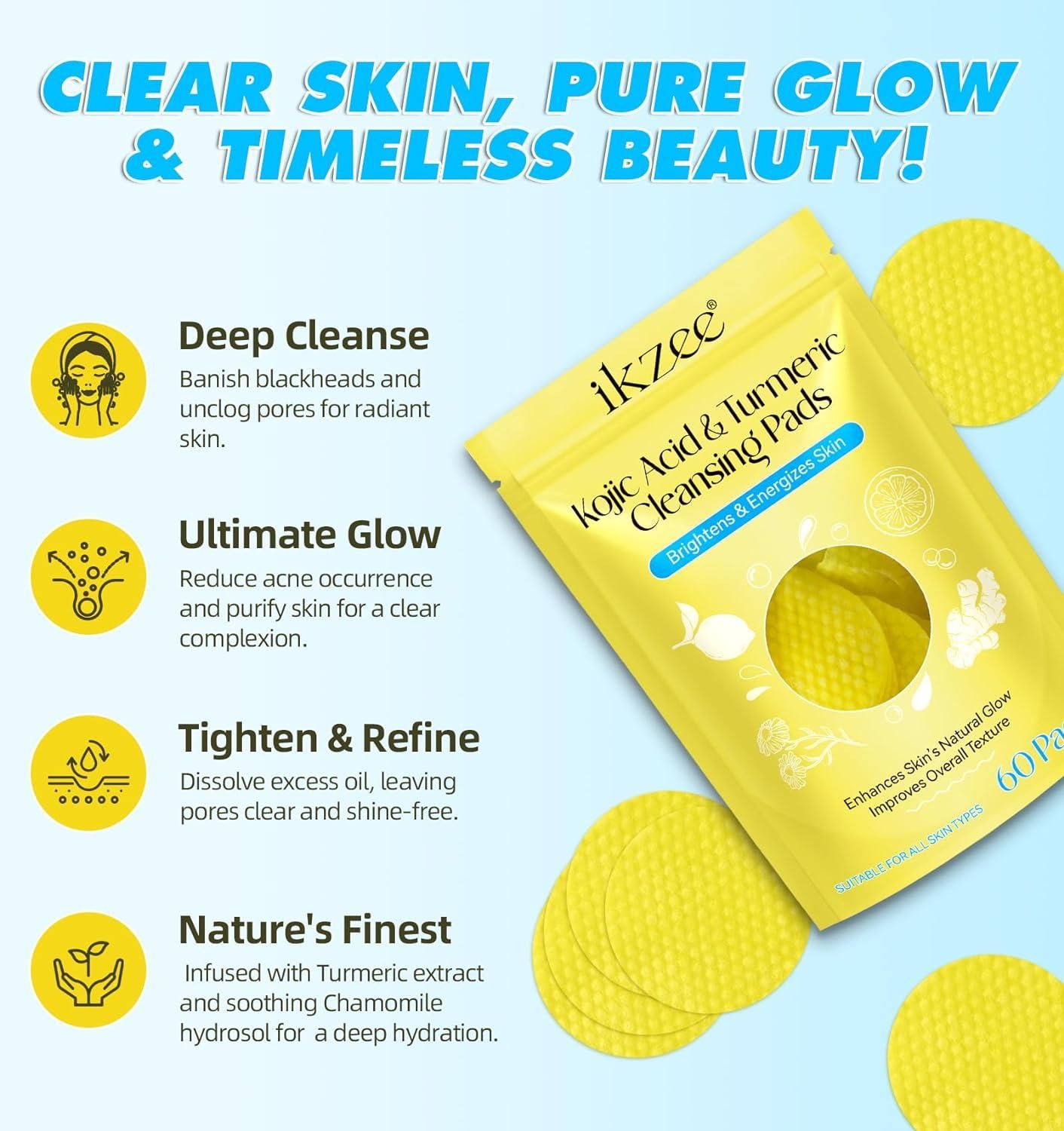 KojicFresh鈩� - Turmeric Kojic Acid Cleansing Pads |馃敟PACK OF 60 PADS馃敟