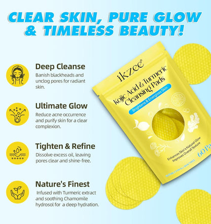 KojicFresh鈩� - Turmeric Kojic Acid Cleansing Pads |馃敟PACK OF 60 PADS馃敟